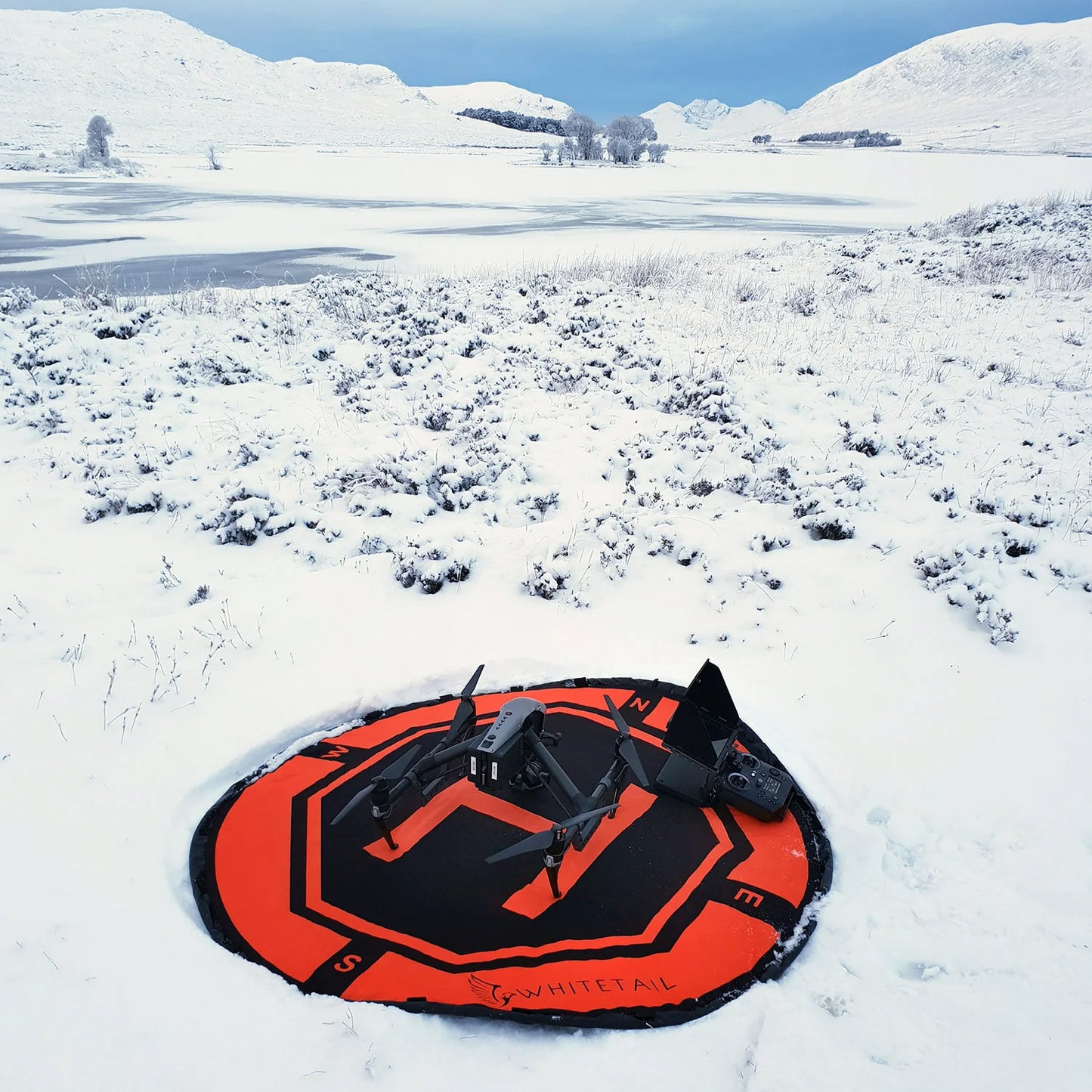 Weighted Drone Launch Pad on snow 